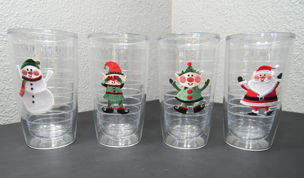 Christmas Tervis Tumblers 16 oz Embroidered Designs Santa Elf Snowman LOT OF 4 | eBay