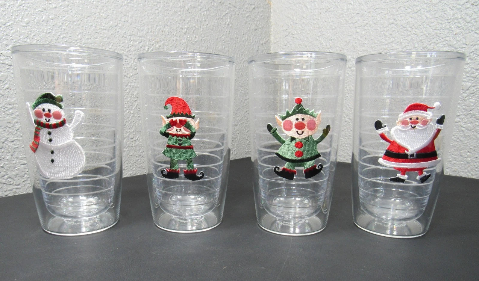 Christmas Tervis Tumblers 16 oz Embroidered Designs Santa Elf Snowman LOT OF 4 | eBay