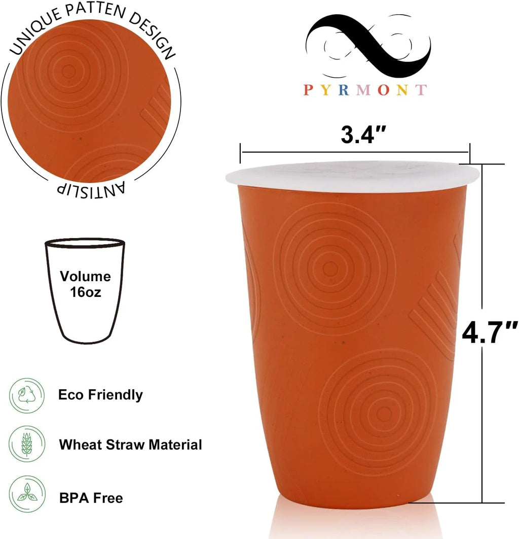 Wheat Straw Cups with Lid, Plastic Cups Set of 6, 16 Oz Unbreakable Kids Tumbler | eBay