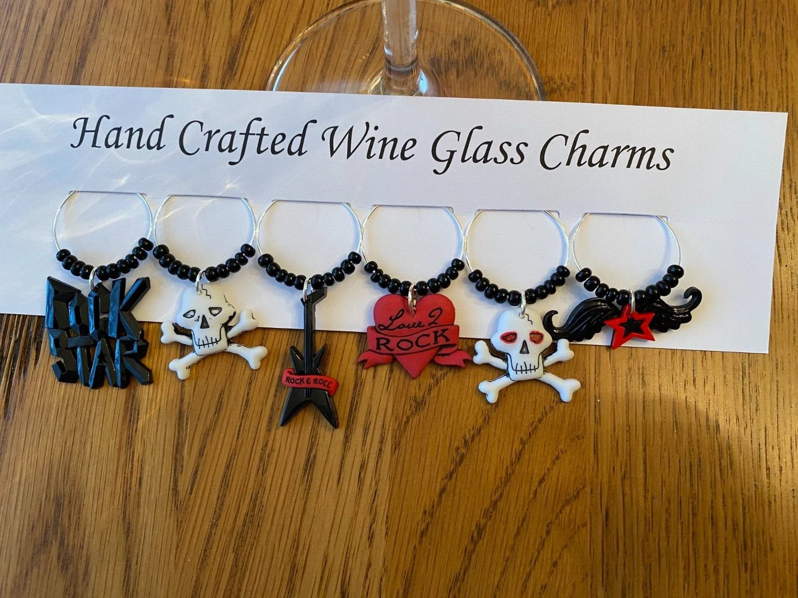 ROCKER, ROCK STAR " SET OF 6 HANDCRAFTED" Wine Glass Charm drink markers | eBay
