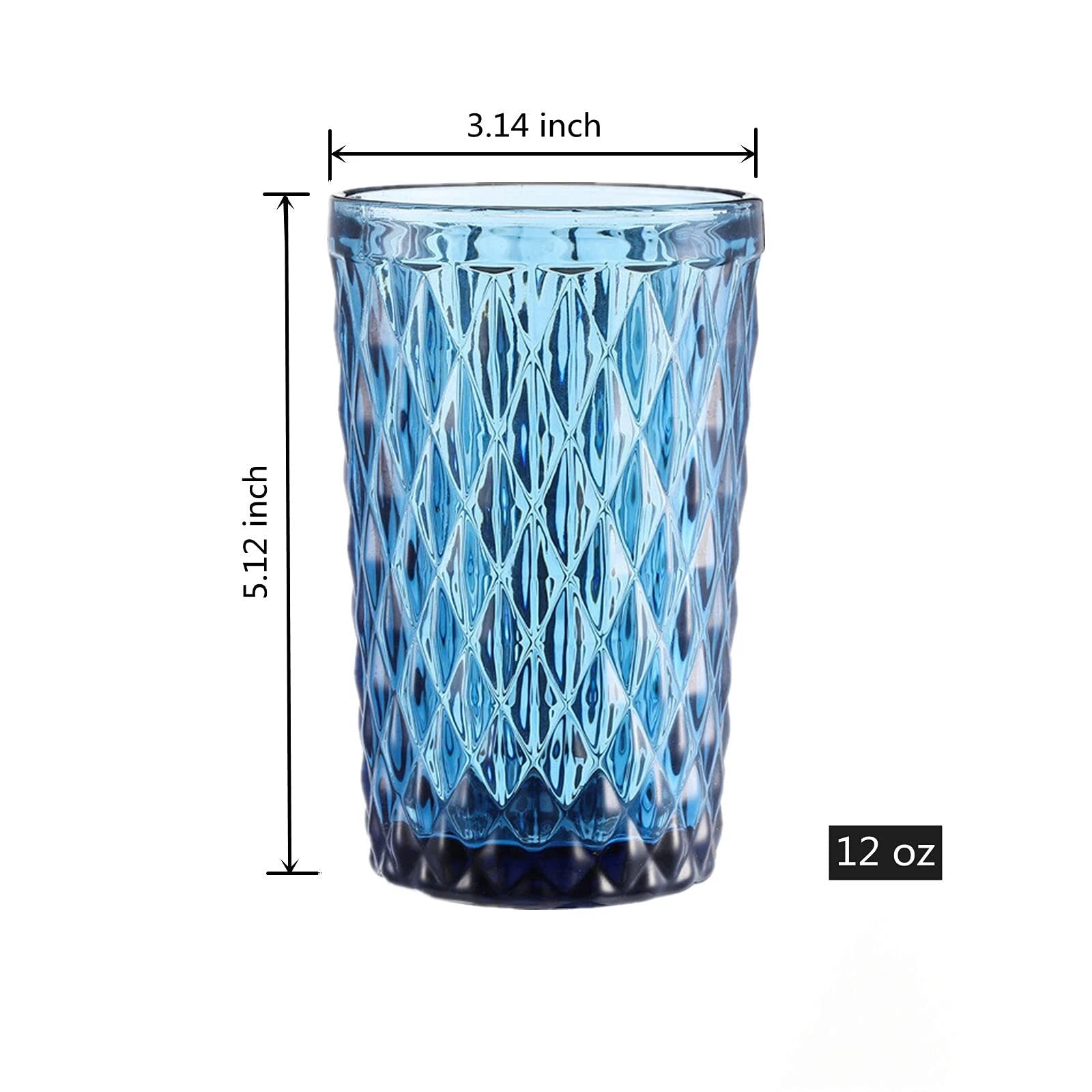 Blue Drinking Glass Set Of 6 Tumbler12 Oz Kitchen Glasses Diamond Glasswarefo | eBay