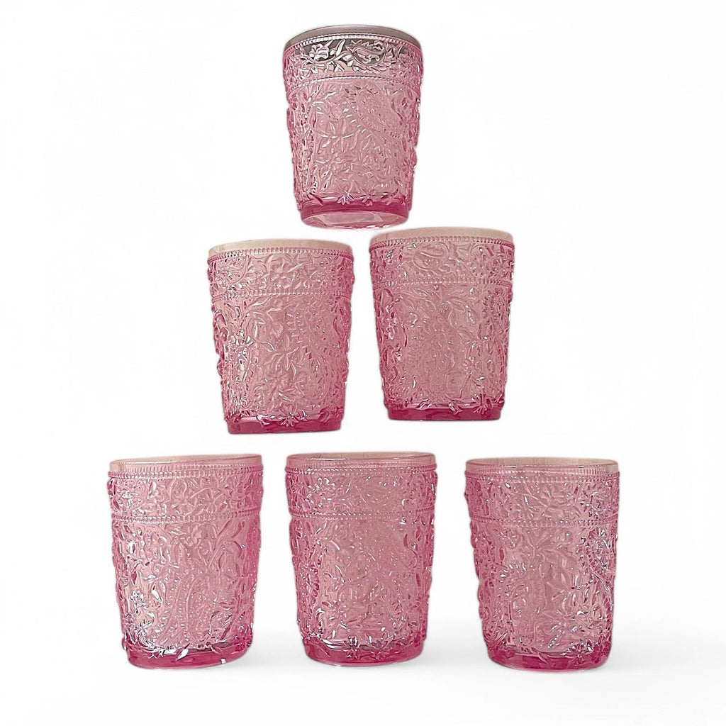 PAISLEY FLORAL KNOBBY HOBNAIL ACRYLIC DRINKING GLASSES PITCHER- PINK- NEW S/7 | eBay