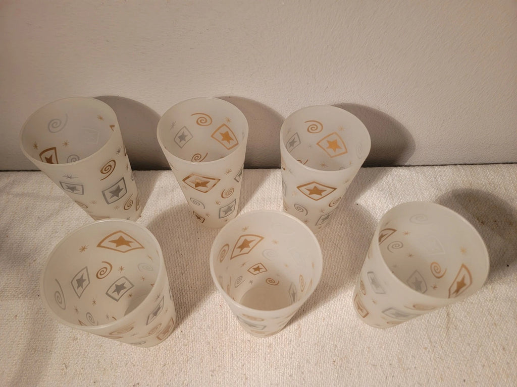 Vintage MCM Frosted Look 16 Oz Plastic Tumblers - Set Of 6 Stars Swirls Barware | eBay