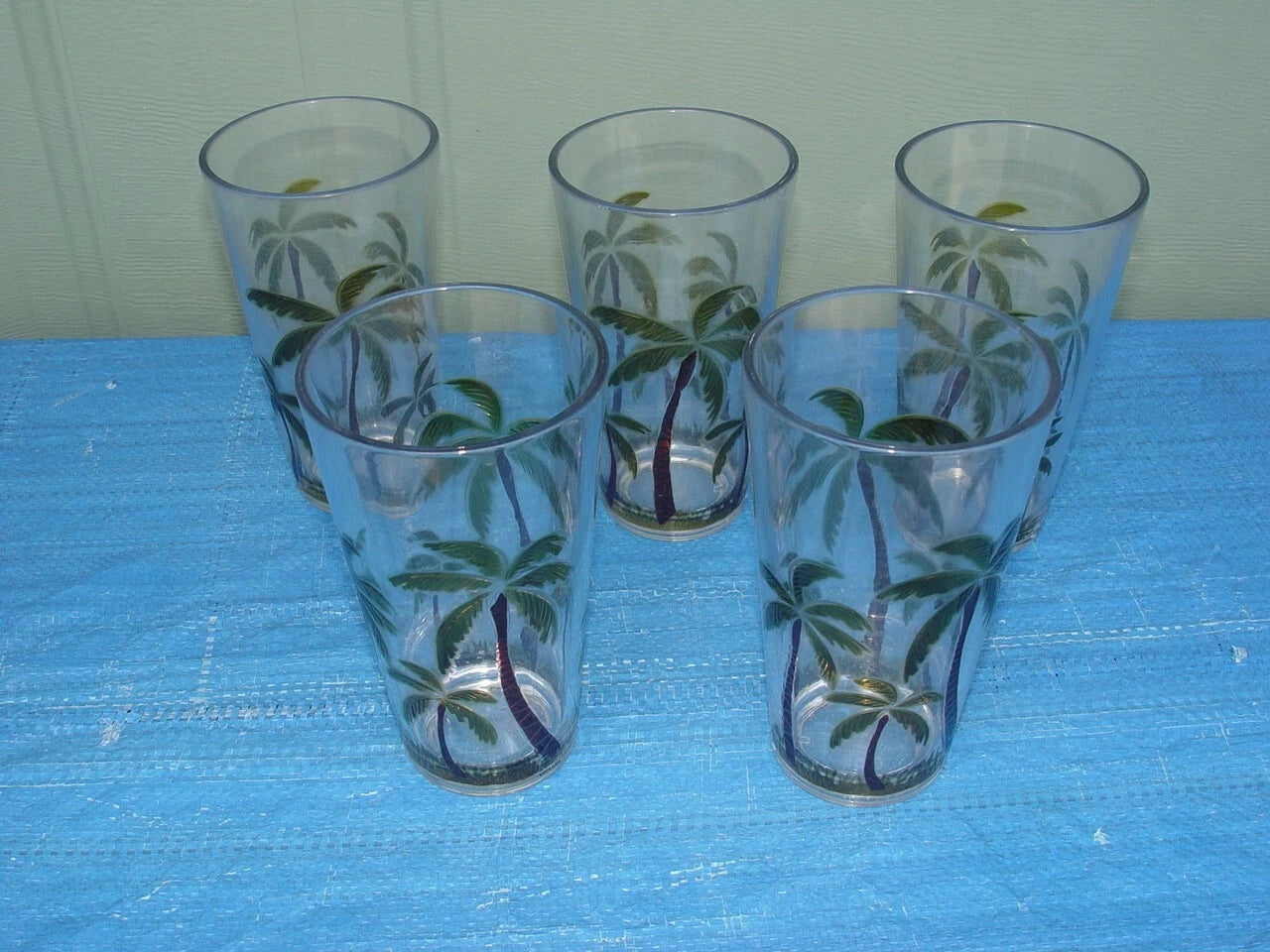 Set of 5 Acrylic Clear Iced Tea Tumbler Embossed Palm Tree Tropical Beach | eBay