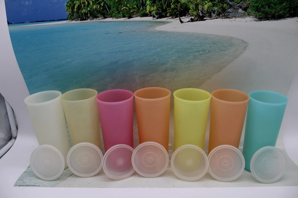 Vintage Tupperware 107-53 Drinking Glasses Tumblers Pastel Stacking Set 7 w/ Lid | eBay