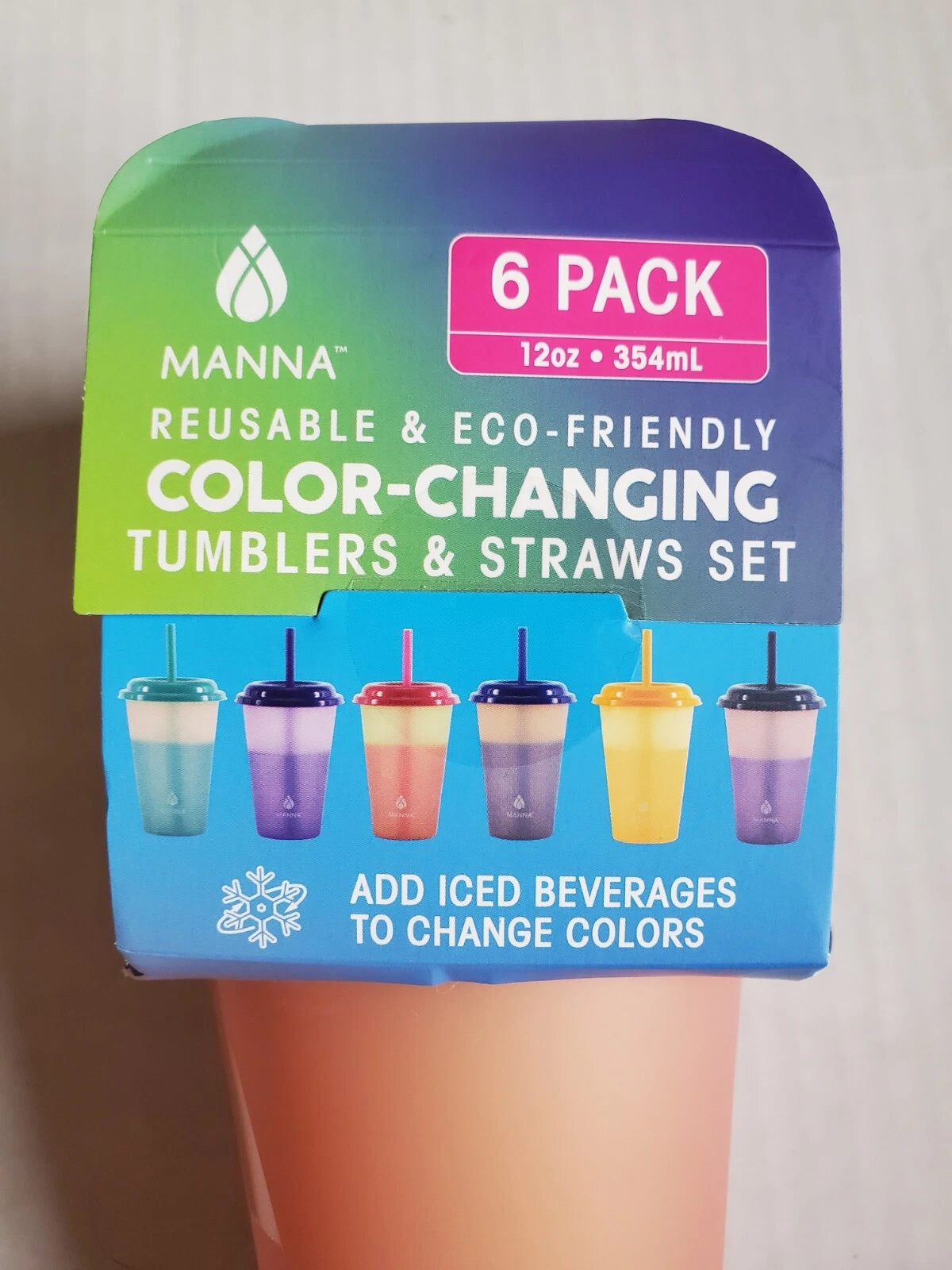 Manna Reusable Eco Friendly Color Changing Tumblers w Straws 6 Pack 12 Oz Neon | eBay