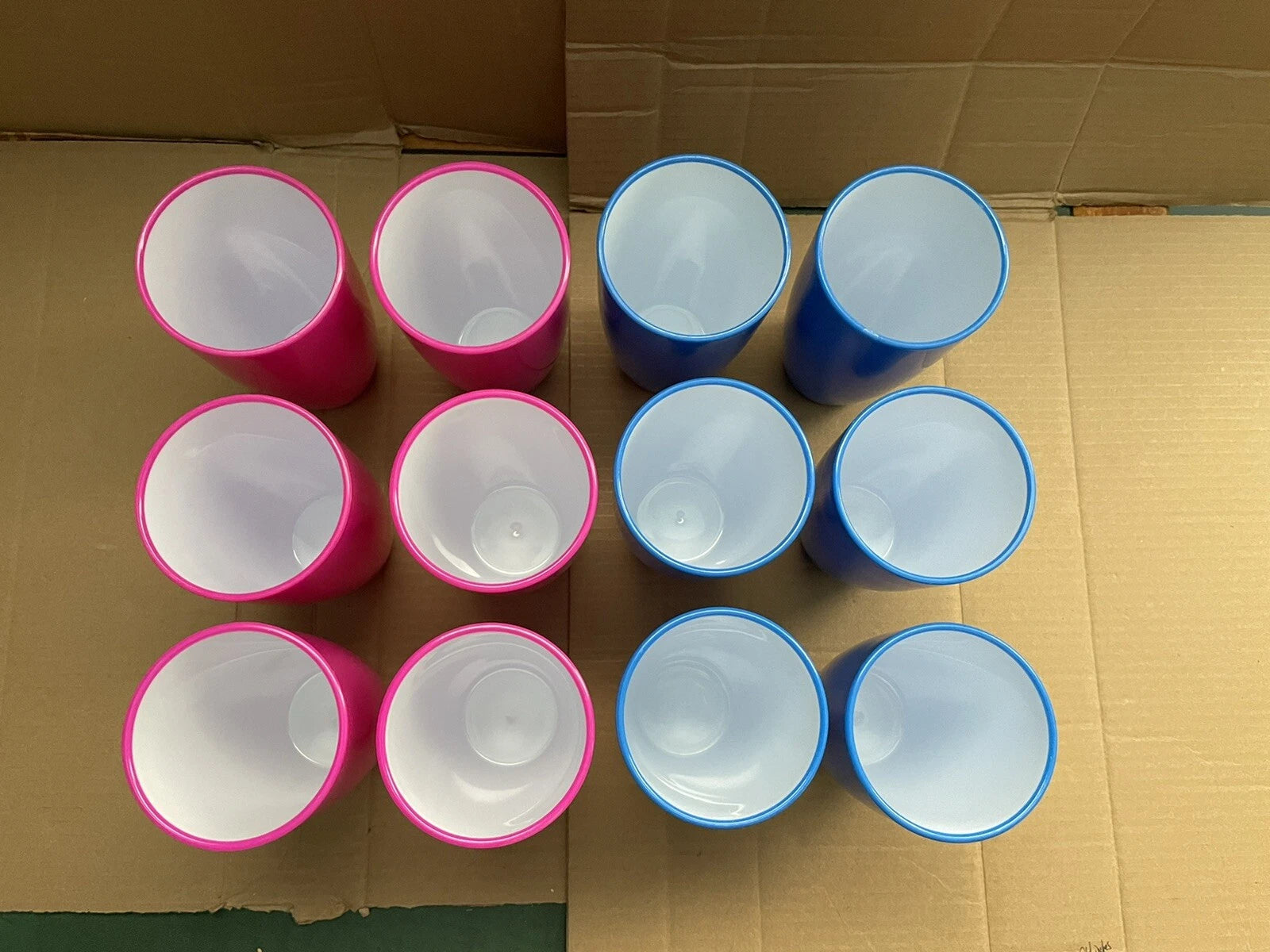 Set of 12 Plastic 6” Pink and Blue w/White Inside-Drinking Cups/Glasses | eBay