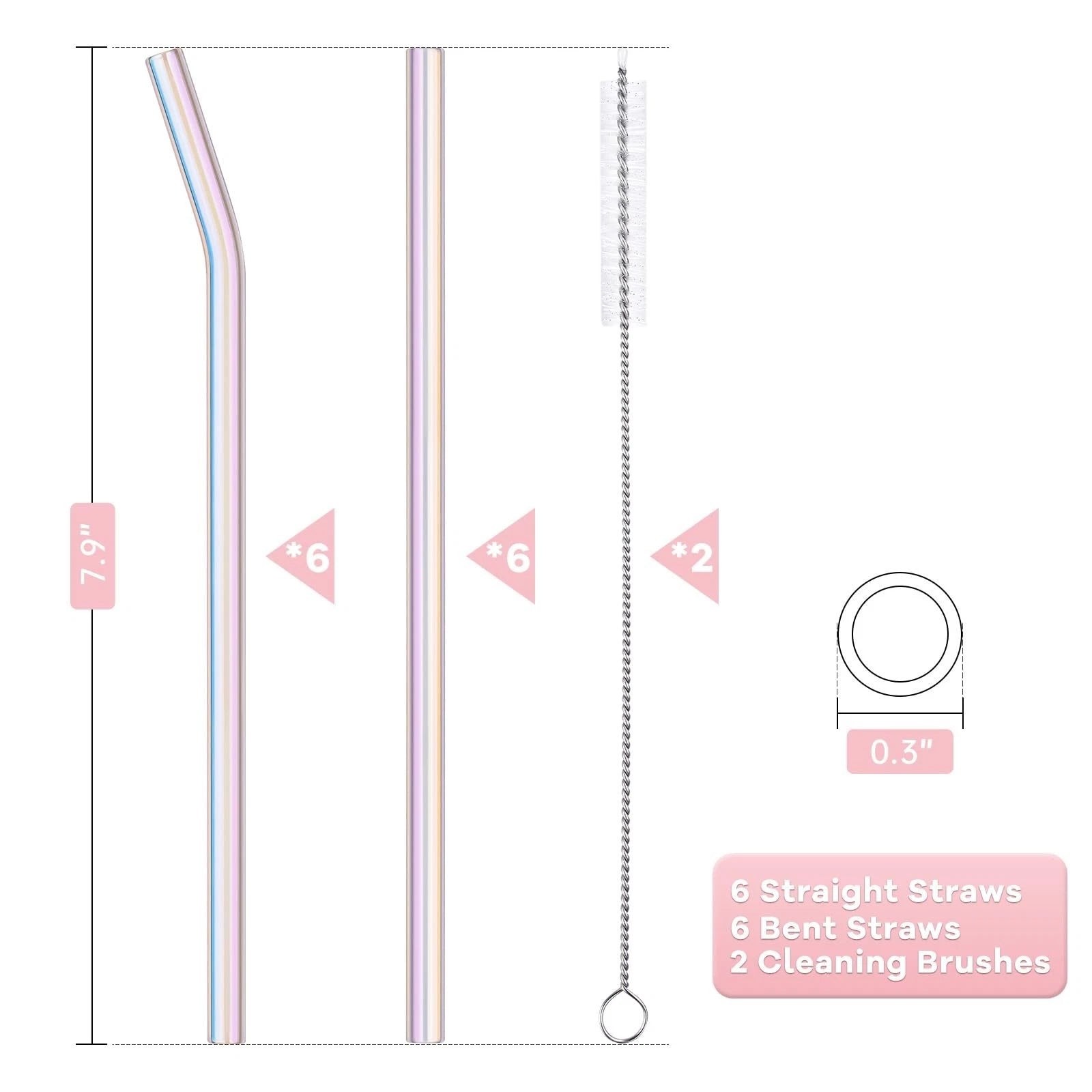 NiHome Reusable Glass Drinking Straws Clear 12-Pack, 8"x0.3" Set of 6 Straigh... | eBay