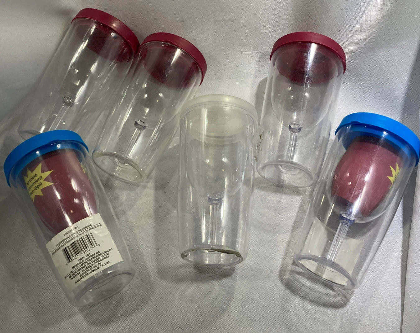 Wine Glass Plastic Tumbler Clear Encased Goblet Cups with Lid Set Of Six | eBay