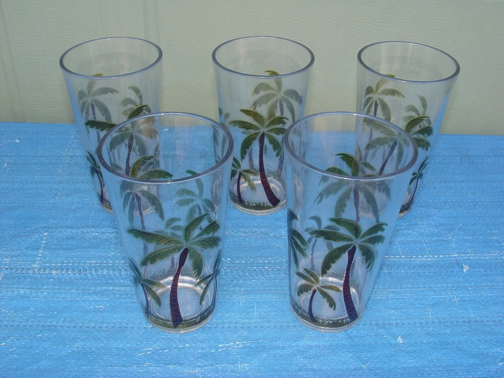 Set of 5 Acrylic Clear Iced Tea Tumbler Embossed Palm Tree Tropical Beach | eBay