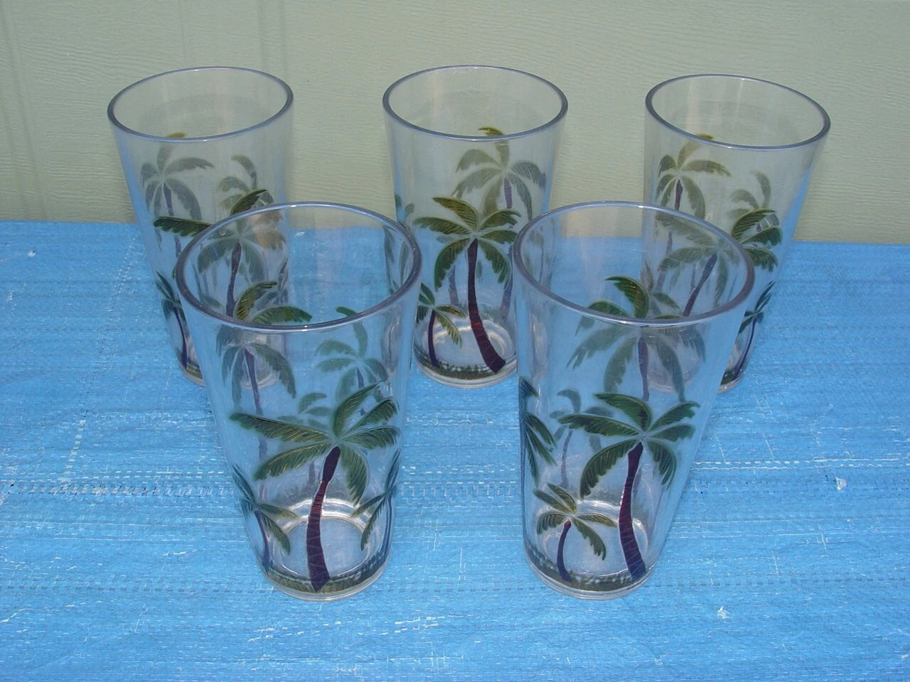 Set of 5 Acrylic Clear Iced Tea Tumbler Embossed Palm Tree Tropical Beach | eBay