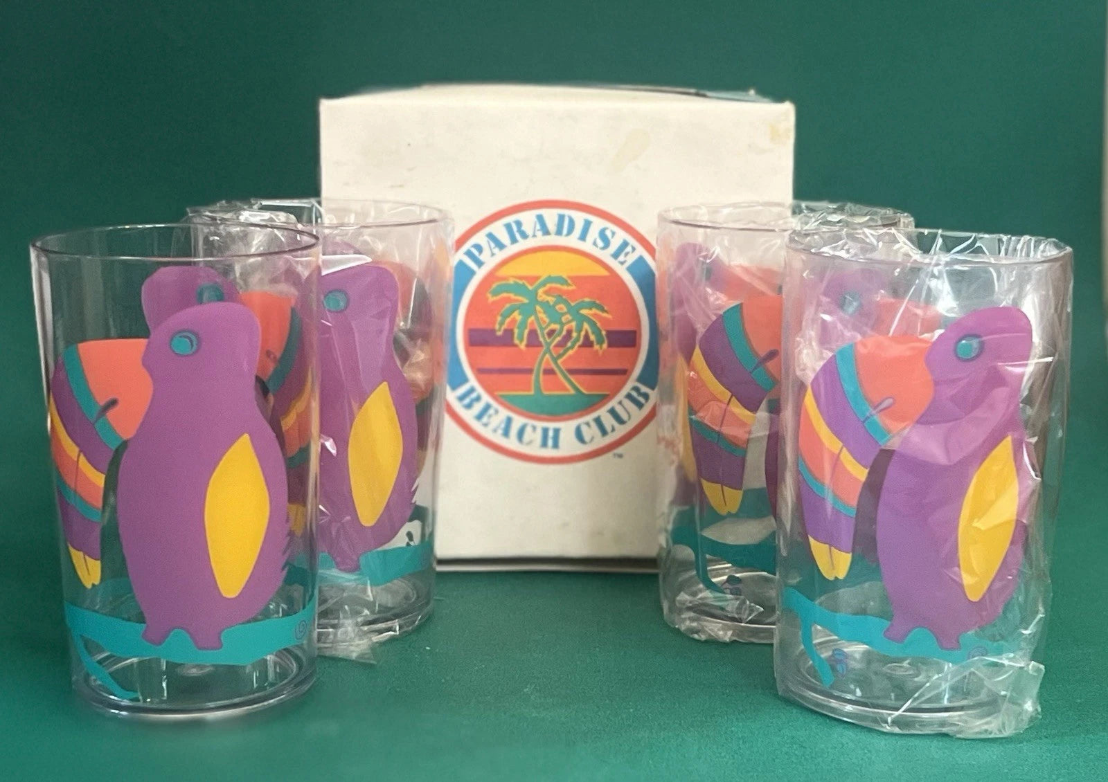 1990s Paradise Beach Club Acrylic Ice Tea Glasses Toucan Design 22oz, Lot of 4 | eBay