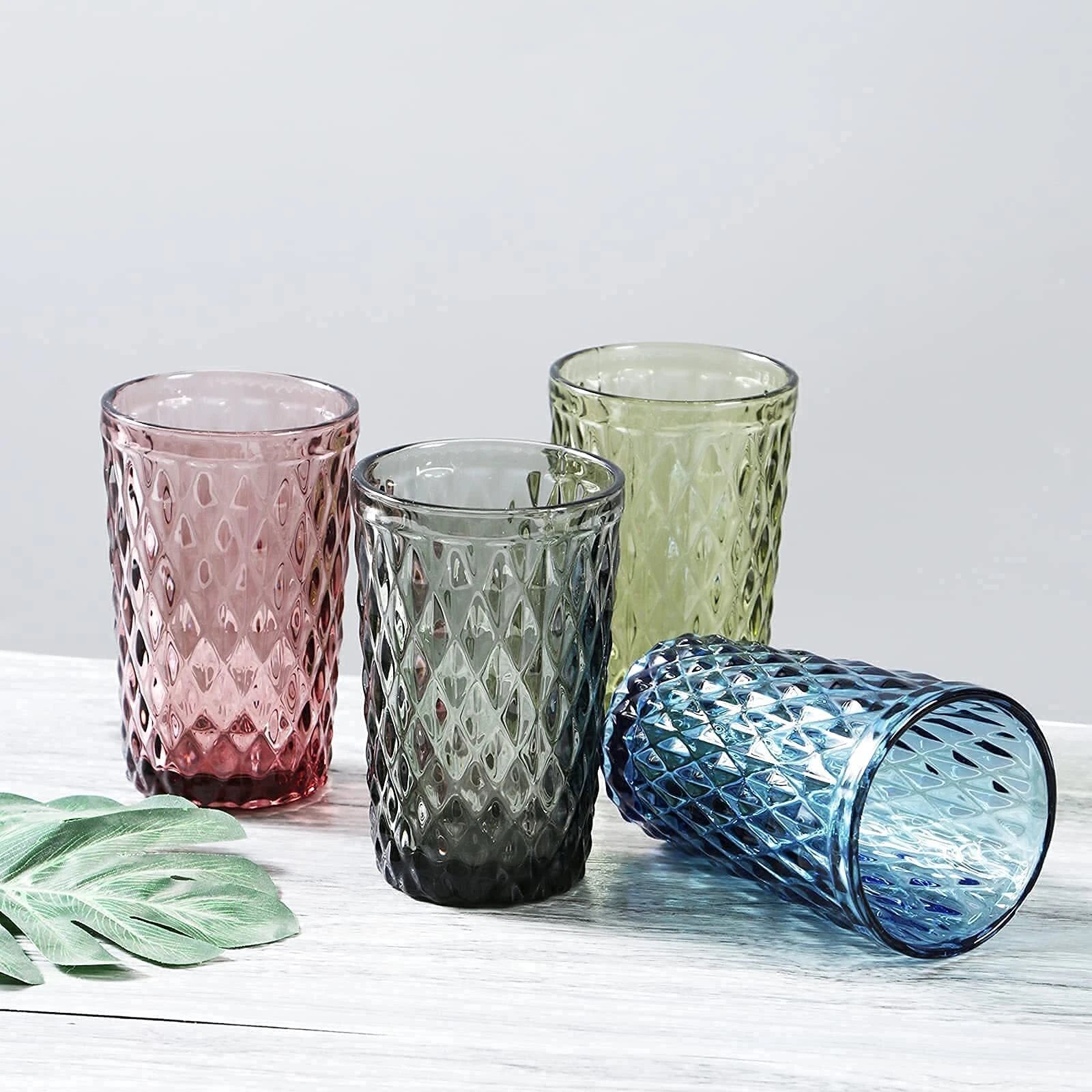 Blue Drinking Glass Set Of 6 Tumbler12 Oz Kitchen Glasses Diamond Glasswarefo | eBay