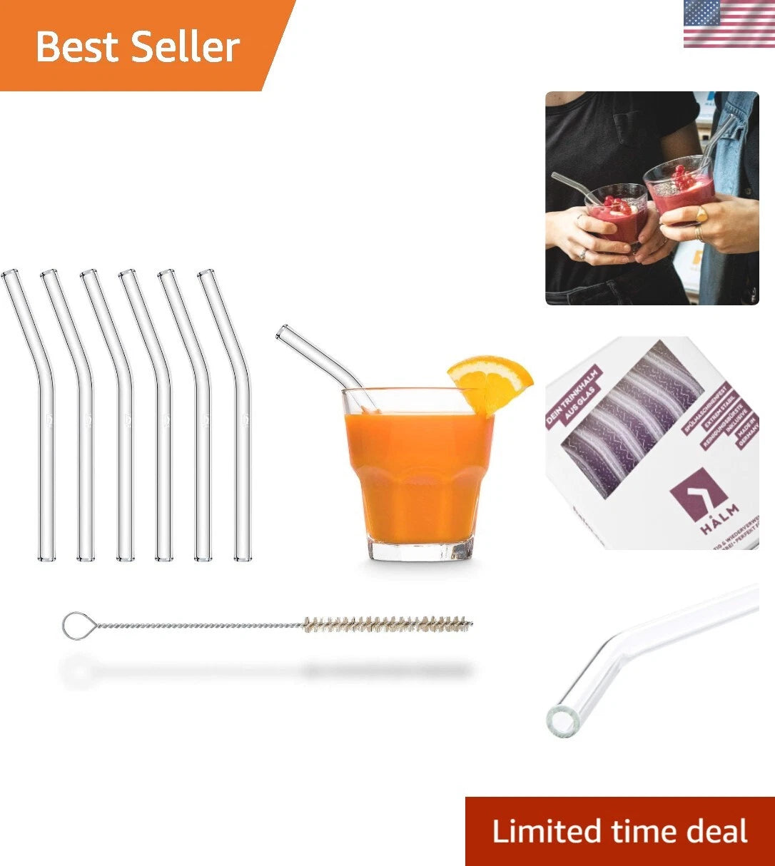 Eco-Friendly 6x 6-Inch Glass Straws with Plastic-Free Cleaning Brush, | eBay