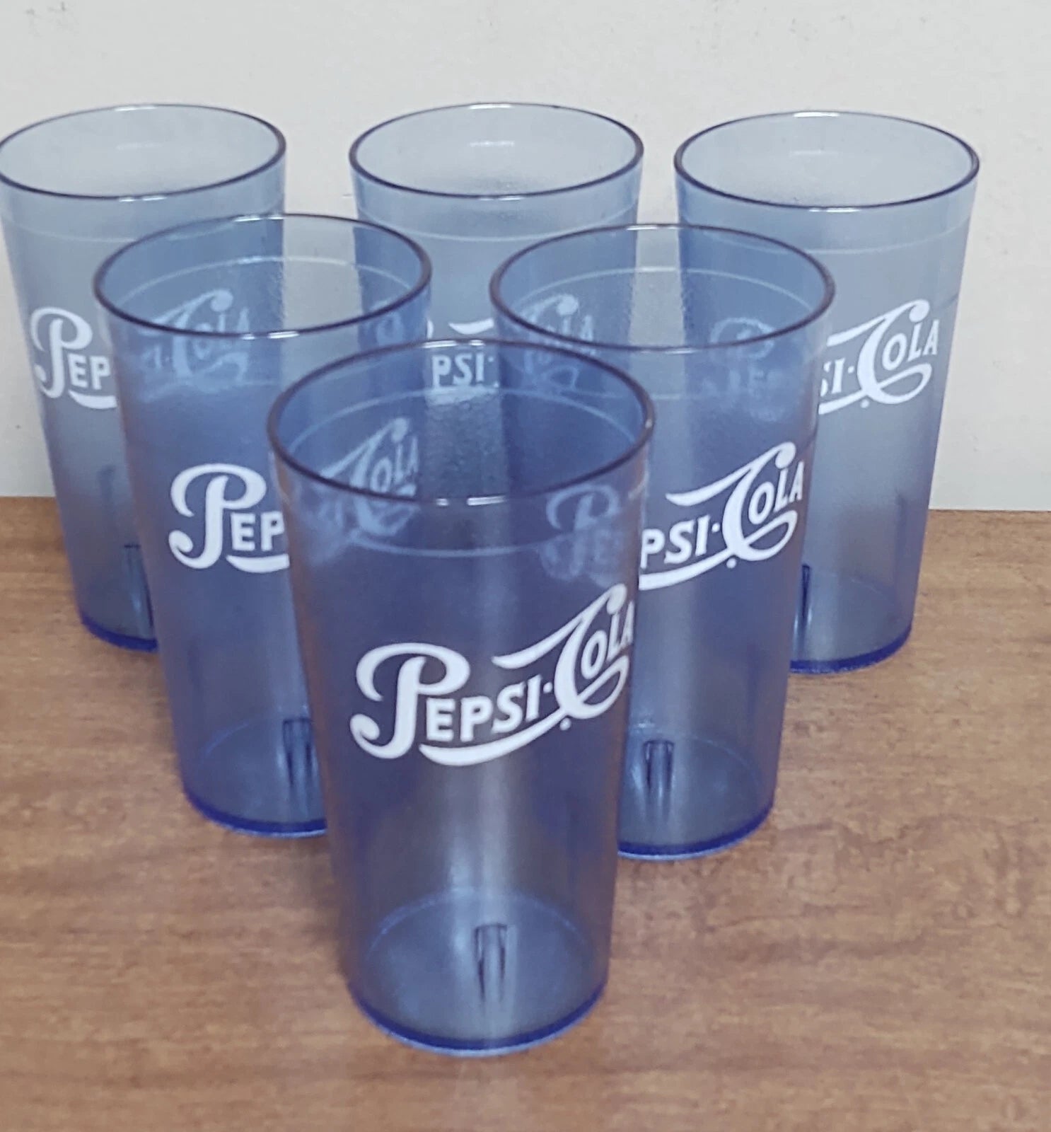 6 Vtg Retro 16oz PEPSI cups Tumblers Restaurant Lt Blue Plastic Carlisle Stack | eBay
