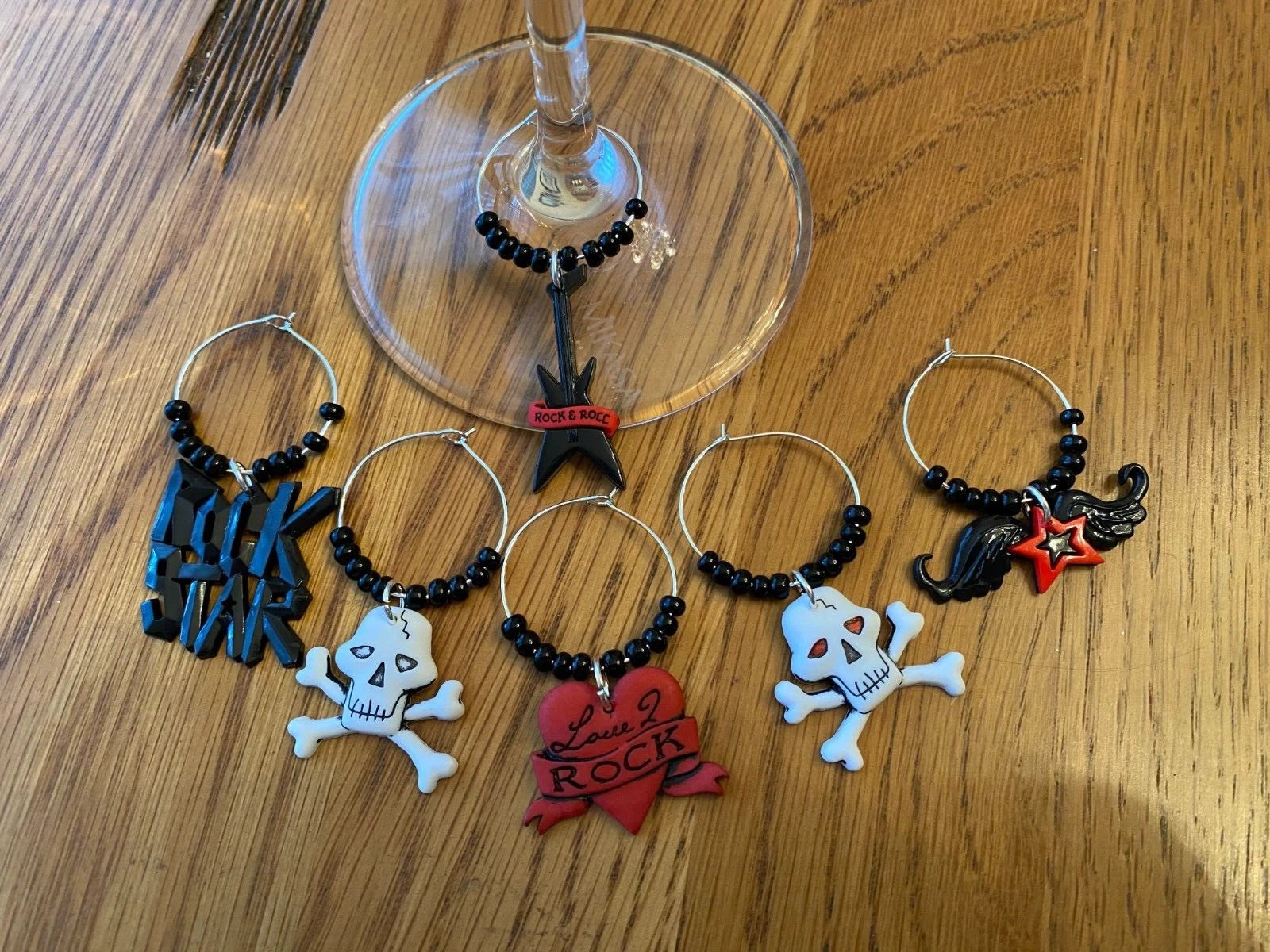 ROCKER, ROCK STAR " SET OF 6 HANDCRAFTED" Wine Glass Charm drink markers | eBay