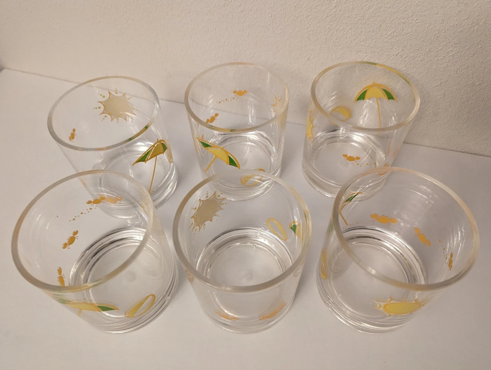 Set of 6 plastic glasses tumblers Sun Beach Ball Umbrella Crabs 4” yellow green | eBay