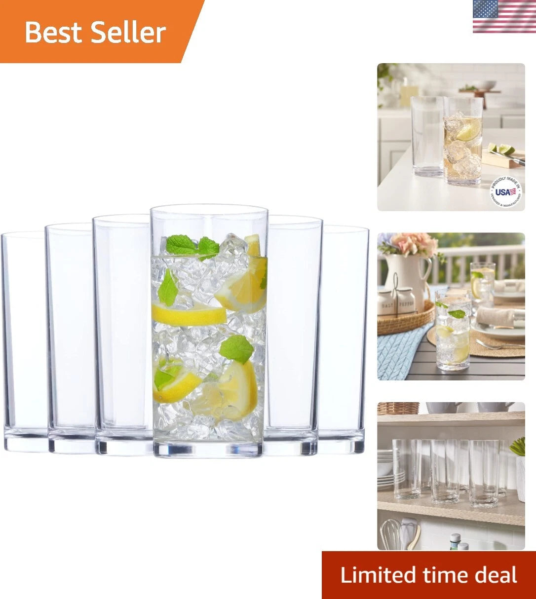 Modern 16oz Clear Plastic Water Cups Set of 6 | Reusable Tumblers Collection | eBay