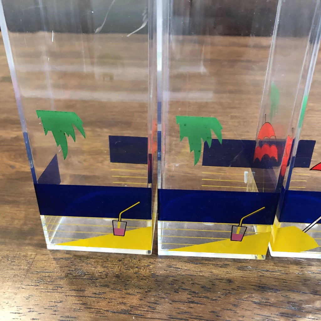 Vintage Cups Set 4 Acrylic Clear Tumblers Beach Umbrella Drinks Fit Together 6" | eBay