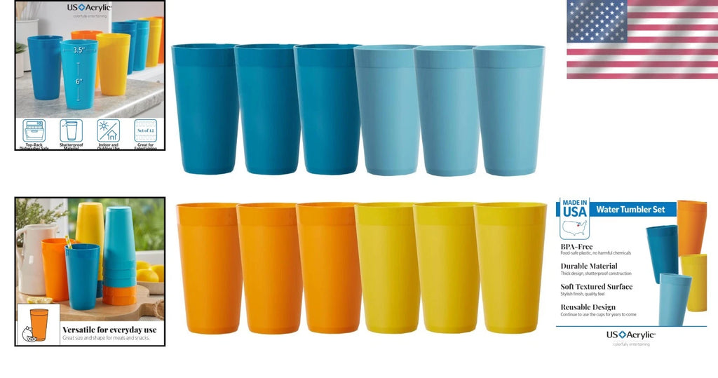 Reusable 20oz Stackable Plastic Tumblers - Set of 12 BPA-Free & Dishwasher Safe | eBay