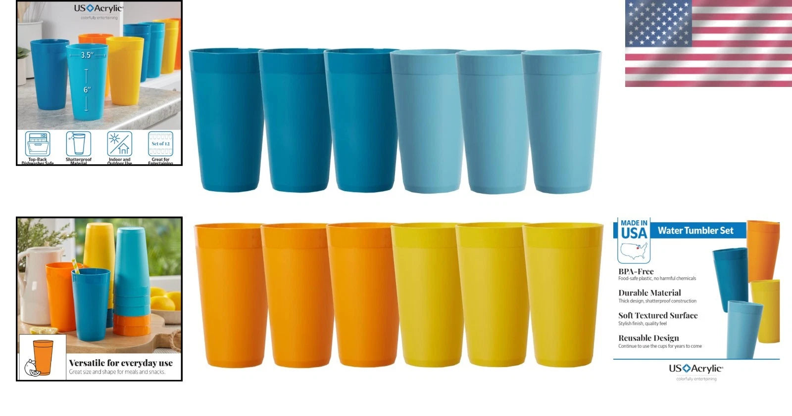 Reusable 20oz Stackable Plastic Tumblers - Set of 12 BPA-Free & Dishwasher Safe | eBay