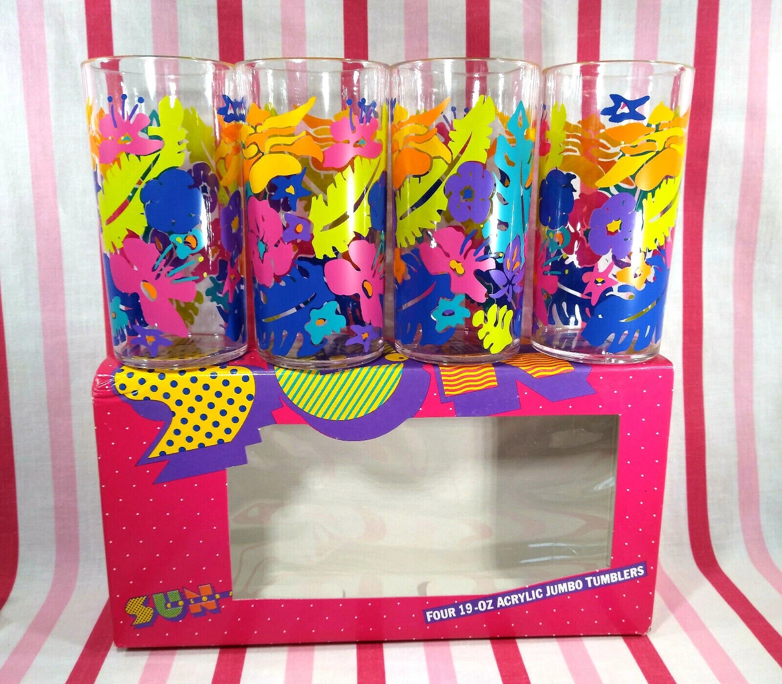 Retro 90's MoD New/Old Stock SUN Colors 4 Tropical Floral Acrylic 19oz Tumblers | eBay