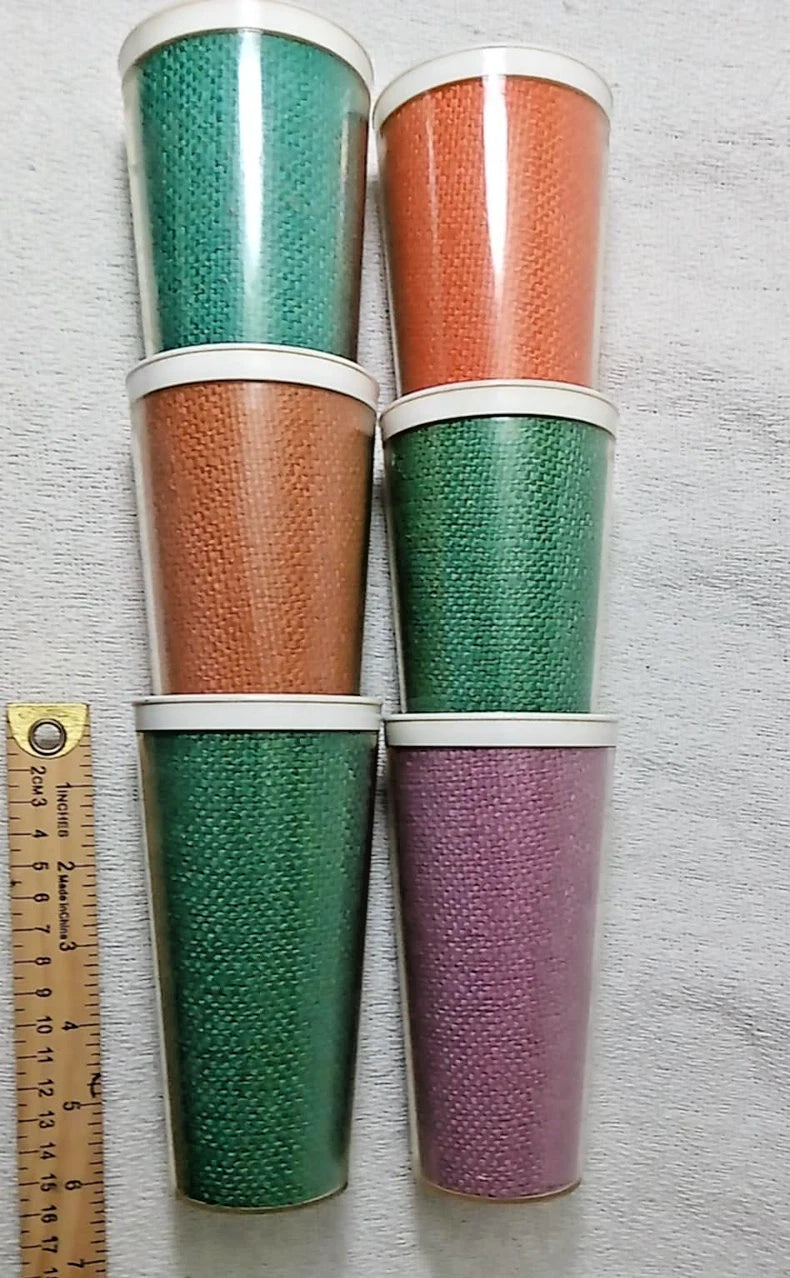Set of 6 Pc. Vtg. MCM Raffia Multicolor Burlap Insulated 6" Beverage Tumblers | eBay