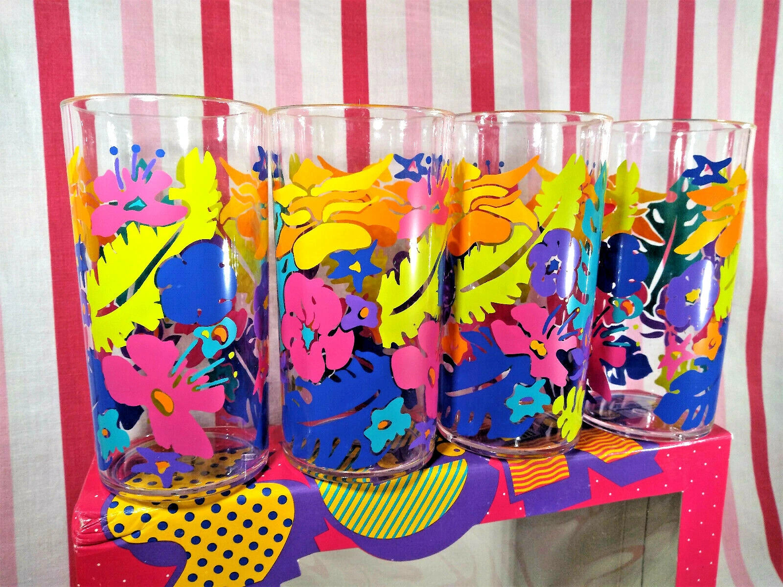 Retro 90's MoD New/Old Stock SUN Colors 4 Tropical Floral Acrylic 19oz Tumblers | eBay