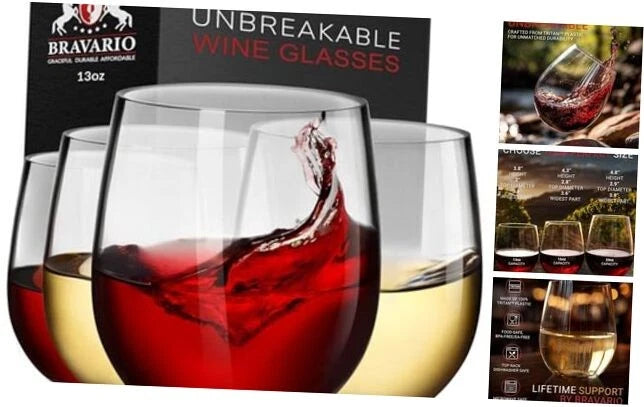 Unbreakable Stemless Plastic Wine Glasses | Reusable | 13 oz, Set of 4 | eBay