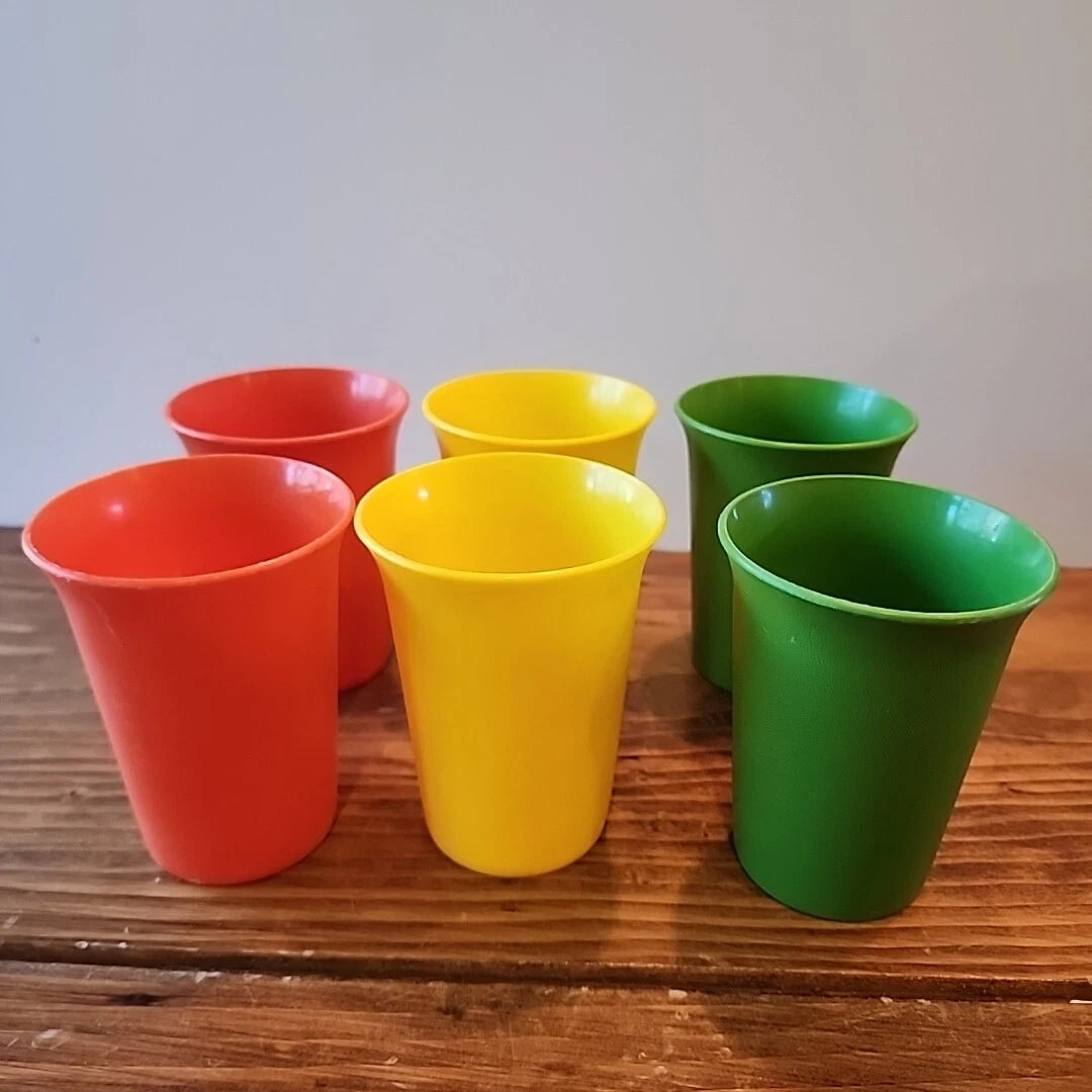 Set of 6 Vintage Tupperware Bell Tumbler Kids Cups #109 Green Yellow Red Plastic | eBay