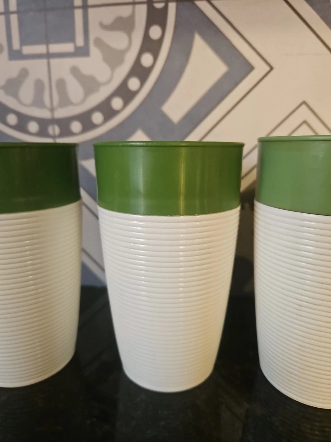 Raffiaware by Thermo-Temp Drink Tumblers Green Ribbed Vintage Set of 6 | eBay