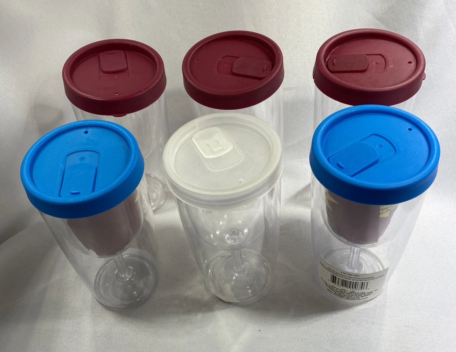Wine Glass Plastic Tumbler Clear Encased Goblet Cups with Lid Set Of Six | eBay