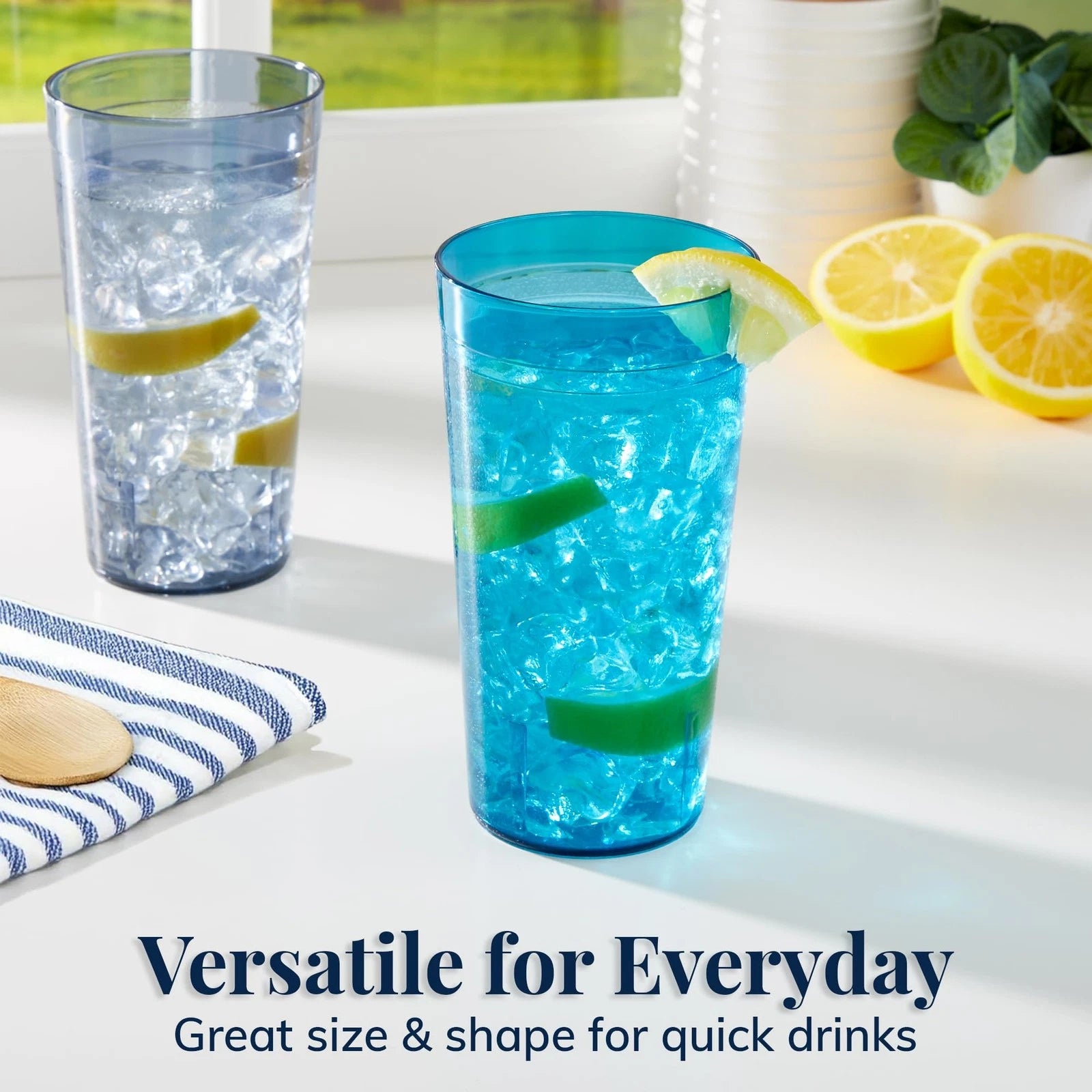 Cafe Plastic Reusable Tumblers (Set of 16) 20-ounce Water Cups Coastal Colors... | eBay