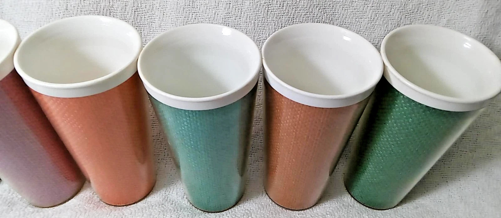 Set of 6 Pc. Vtg. MCM Raffia Multicolor Burlap Insulated 6" Beverage Tumblers | eBay