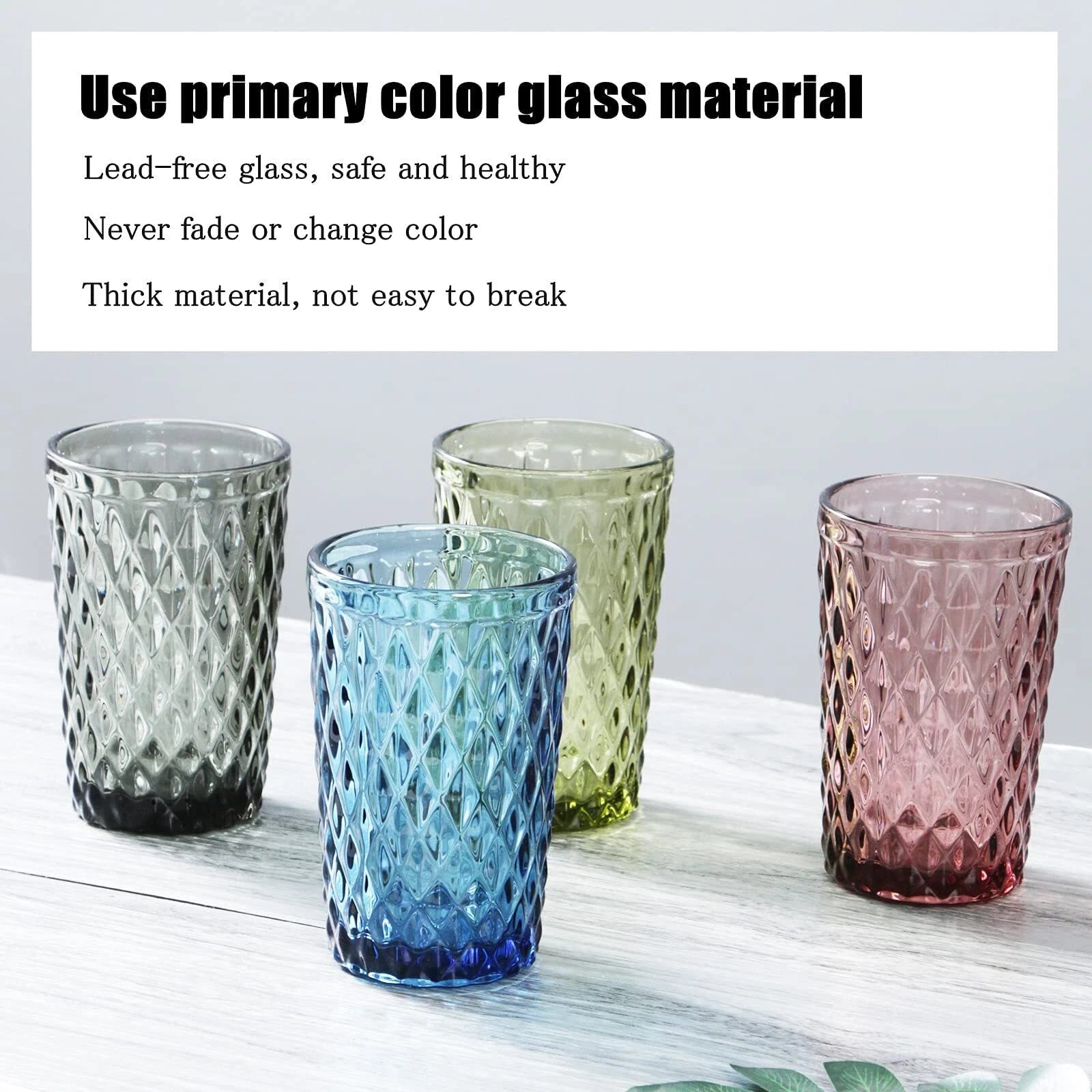 Blue Drinking Glass Set Of 6 Tumbler12 Oz Kitchen Glasses Diamond Glasswarefo | eBay