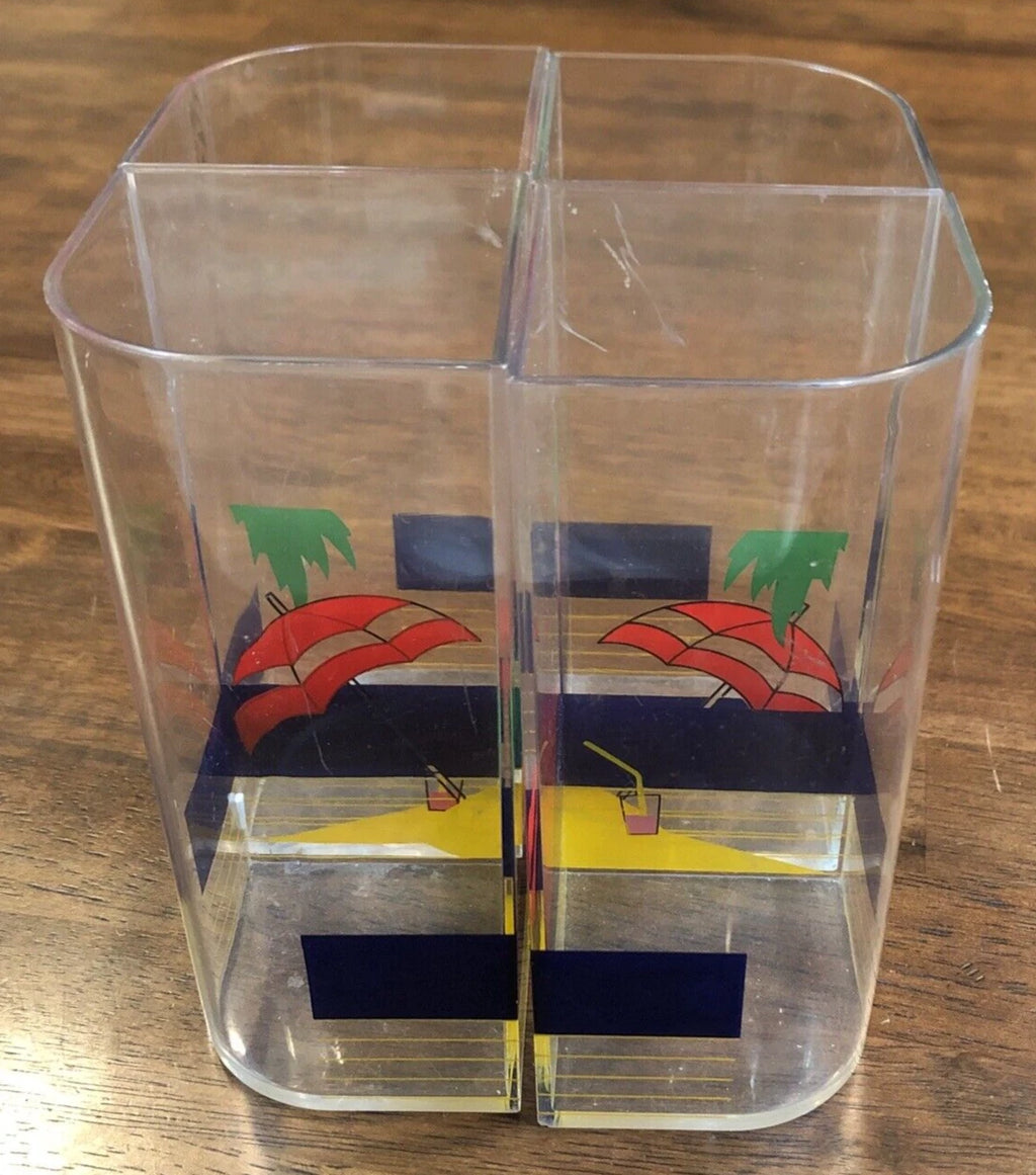 Vintage Cups Set 4 Acrylic Clear Tumblers Beach Umbrella Drinks Fit Together 6" | eBay