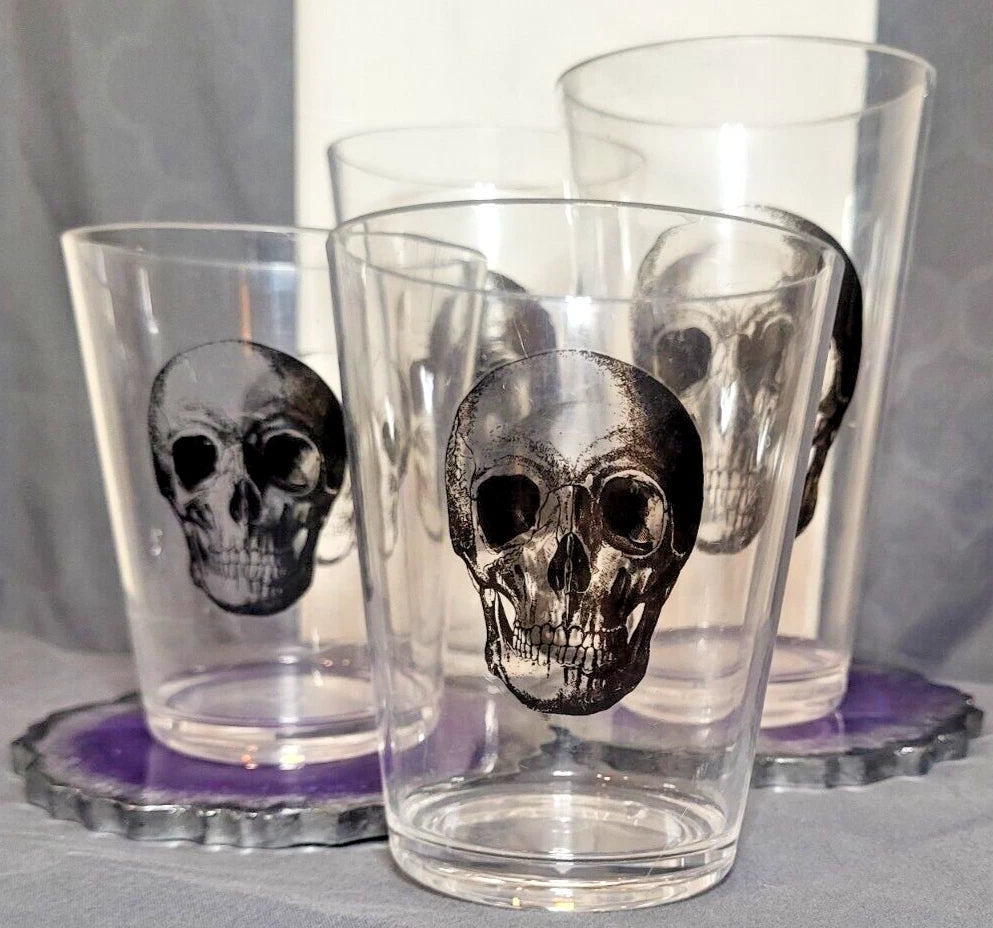Set of 4 Skull-Print Plastic Tumblers | Gothic Barware | Pint + Rocks Cups | eBay