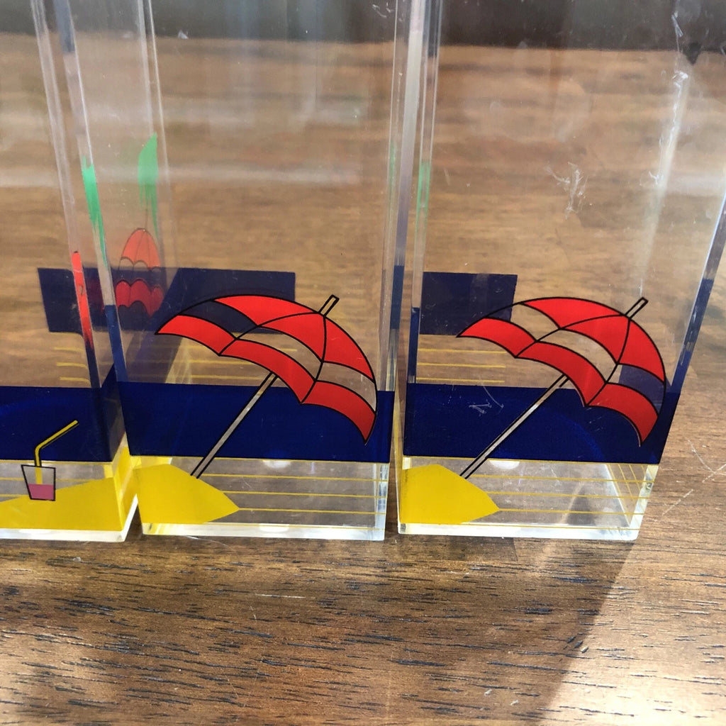 Vintage Cups Set 4 Acrylic Clear Tumblers Beach Umbrella Drinks Fit Together 6" | eBay