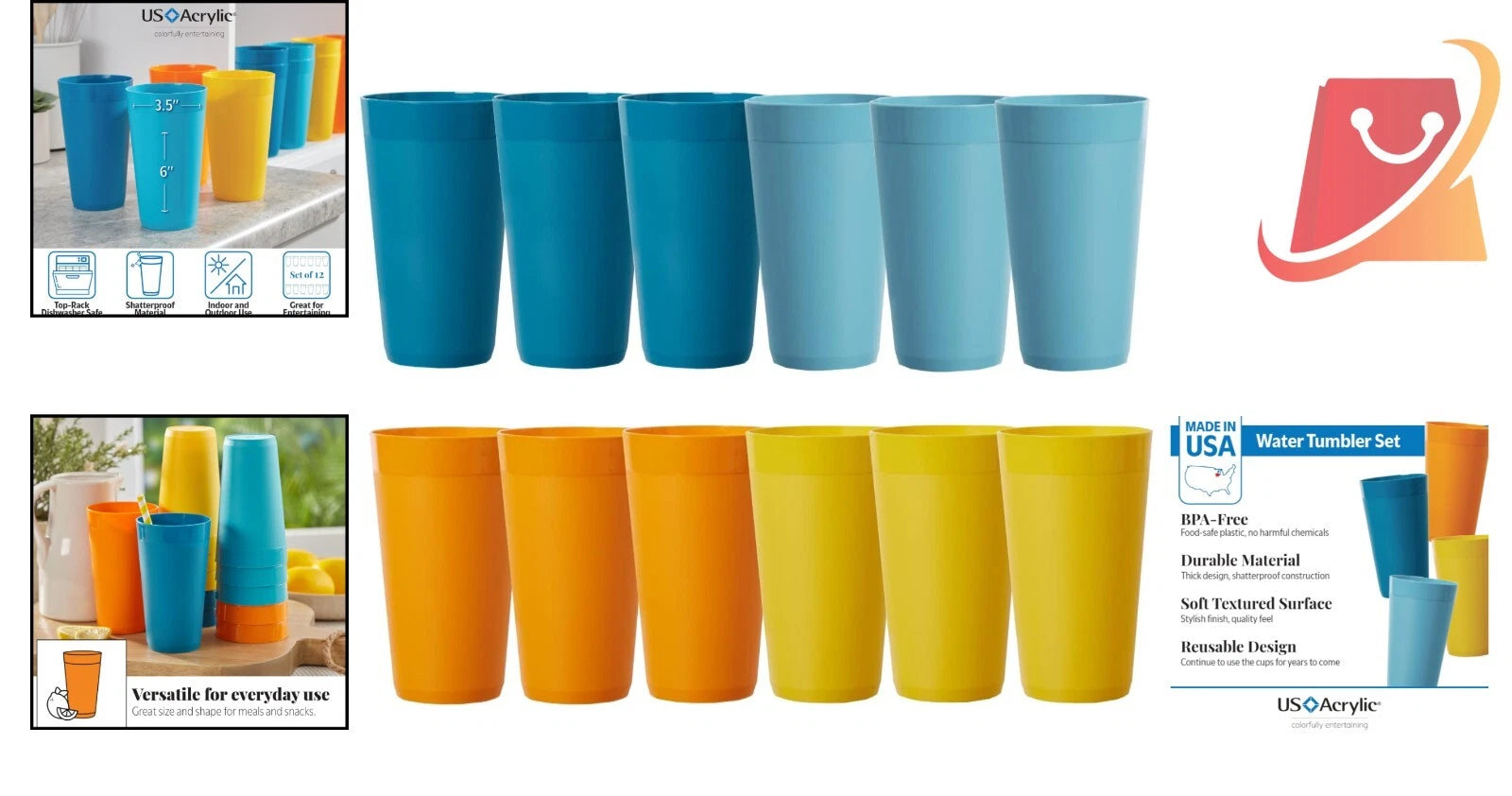 Plastic Water Tumblers Set of 12 20oz Sunrise Color BPA-Free Reusable Outdoor | eBay