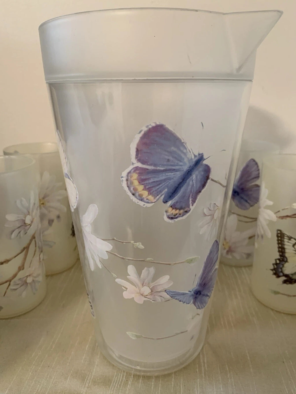 11 Pc-Vntg. Plastic/Acrylic Drinkware Set-Tumblers & Pitcher Butterflies Flowers | eBay