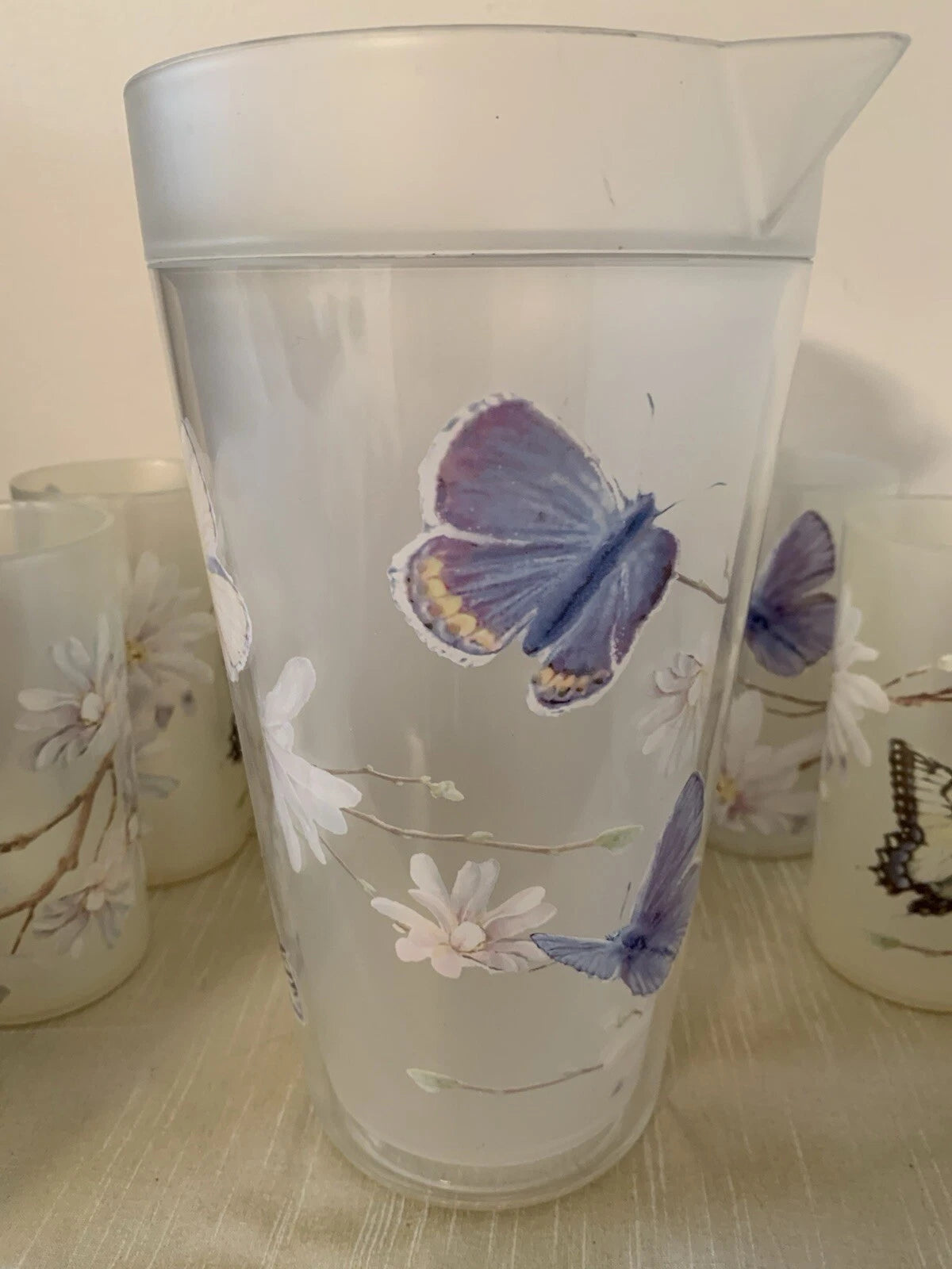 11 Pc-Vntg. Plastic/Acrylic Drinkware Set-Tumblers & Pitcher Butterflies Flowers | eBay